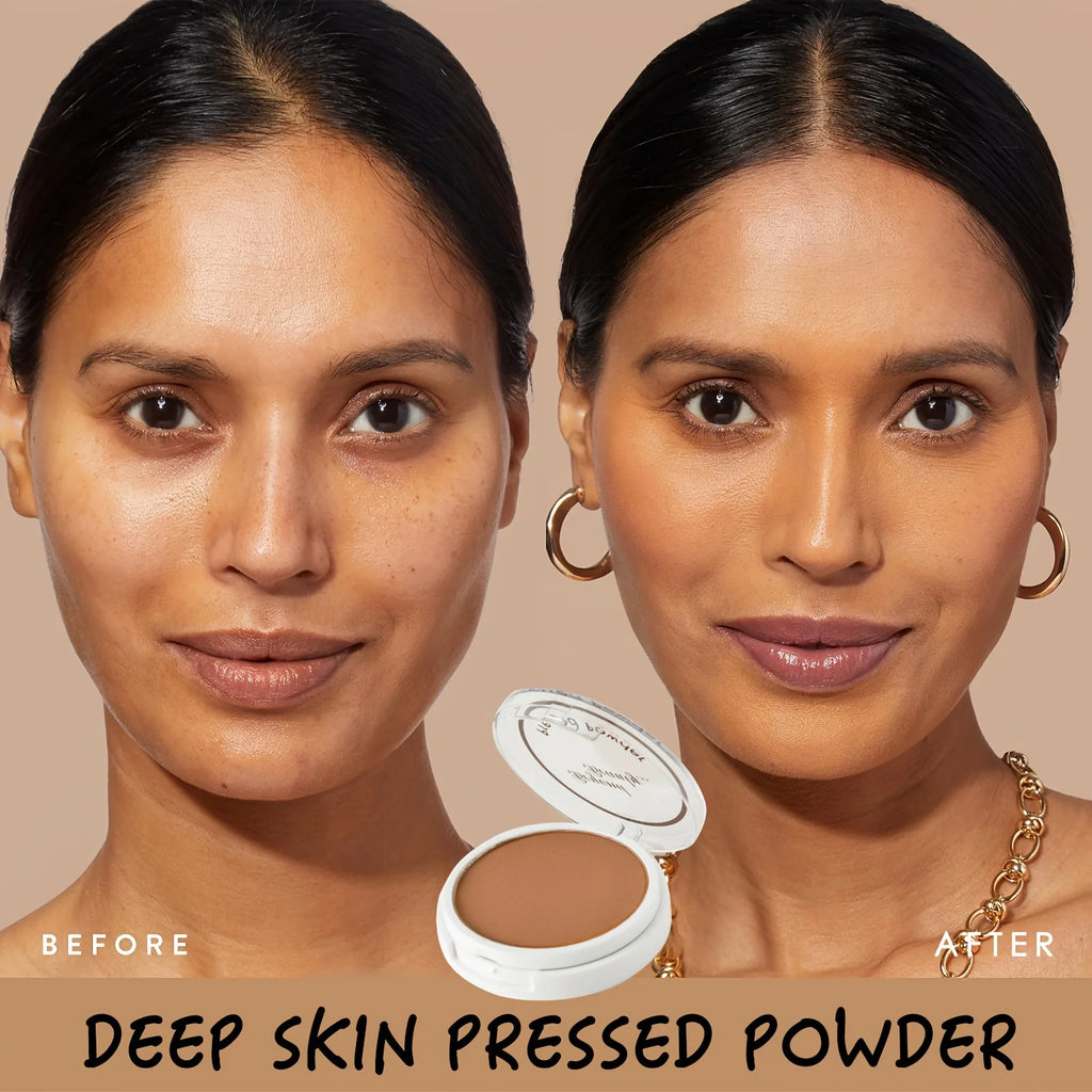 Wheat Bronzing Powder for Dark Skin, Matte Finish, Sweatproof & Oil Dark Foundation Concealer, Powder Puff And Mirror