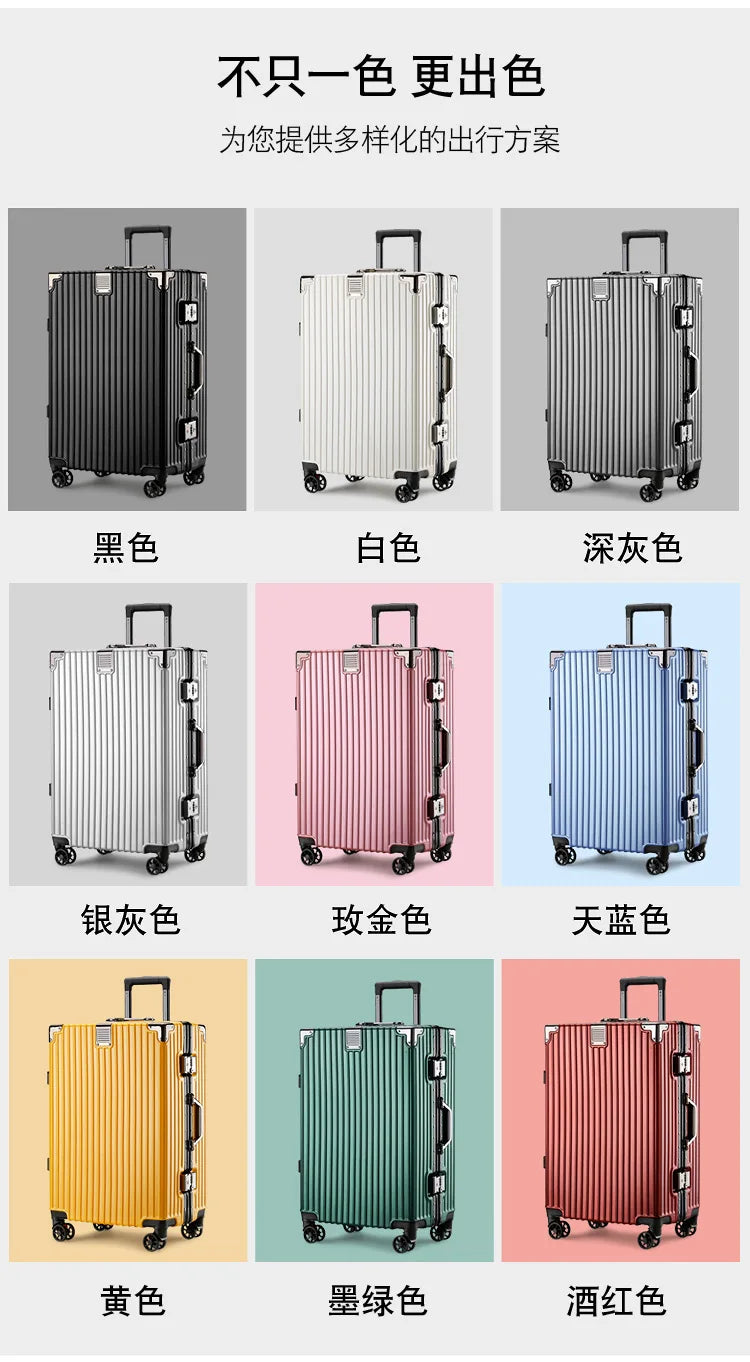 Luggage Suitcase Aluminum Frame 20 Trolley Case Universal Wheels 24 Female Male Students 26 Durable Password 28inch Leather Case