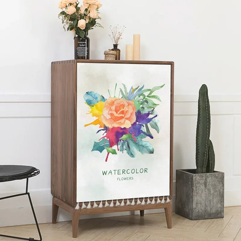 Sunflower Cactus Plant Cabinet Curtains Punch-free Nordic Half-curtain Dust Cover for Shoe Shelf Kitchen Storage Shelf Curtains