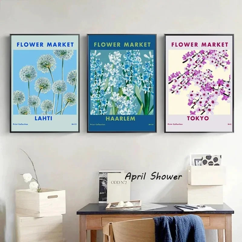 Boho Flower Market Retro Wall Art – Minimalist Canvas Print