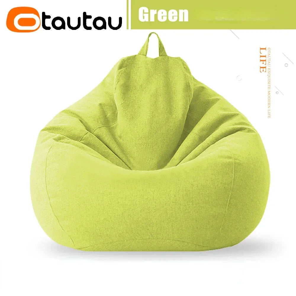 OTAUTAU Filled 70cm Bean Bag Sofa with Filler Big Cotton Linen Lazy BeanBag Bedroom Chair Puff Relax Lounge Couch DD002