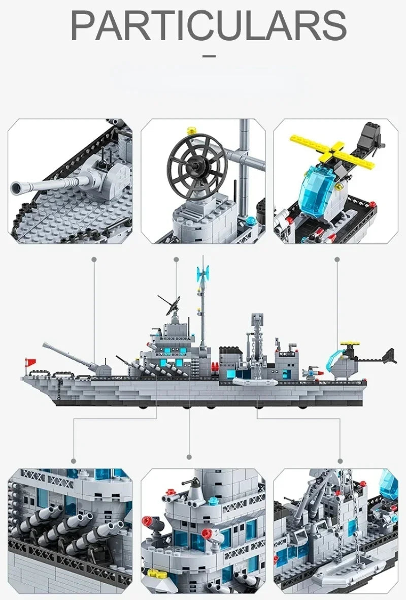 Huge size 1560PCS Navy war ship Army ship model warship 6 in 1 multi-shape combination building blocks to build a boy toy set