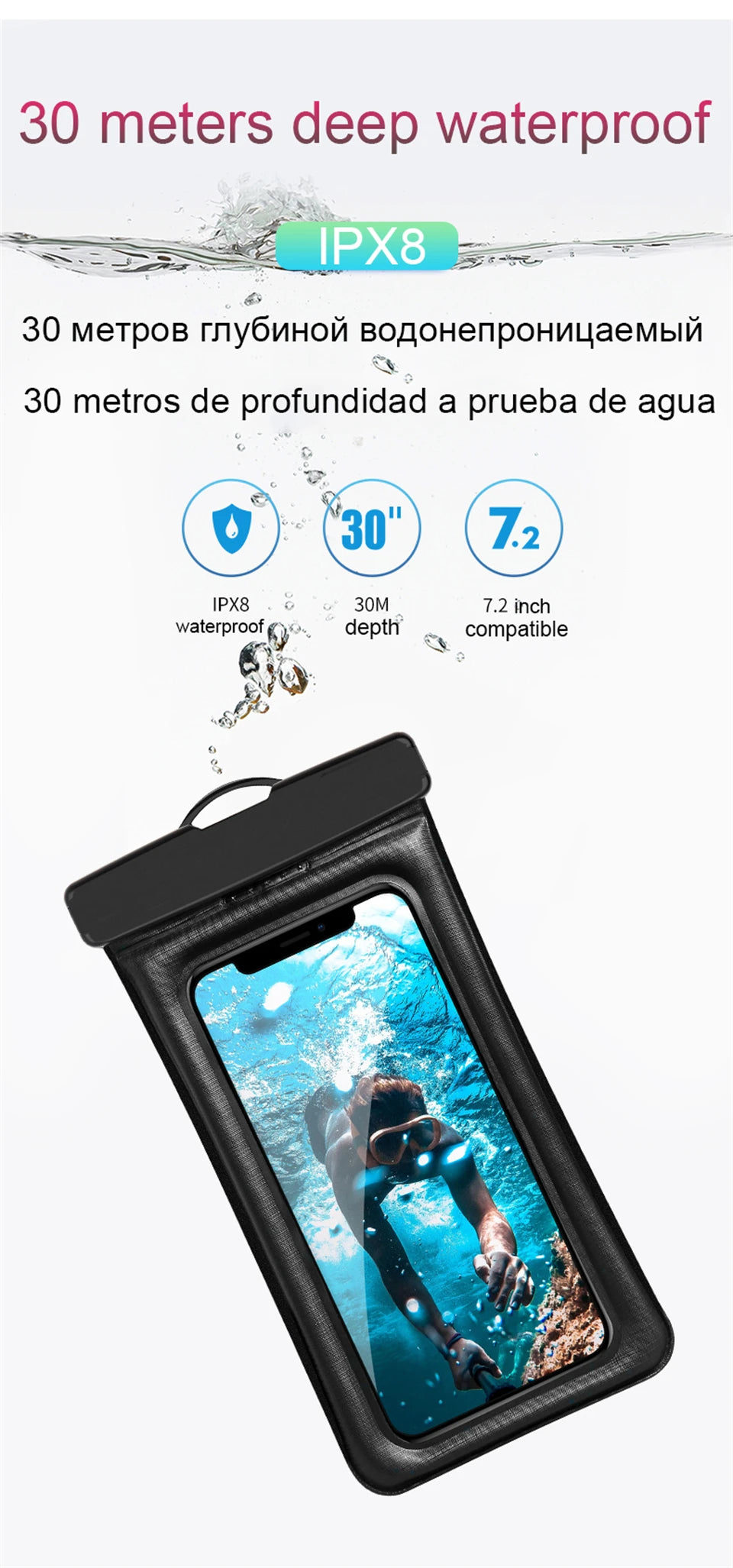 IP68 Universal Waterproof Phone Cases Bag For iPhone 16 15 14 13 12 11 Pro Max X Xiaomi Samsung S24 Ultra Swim Cover Accessories