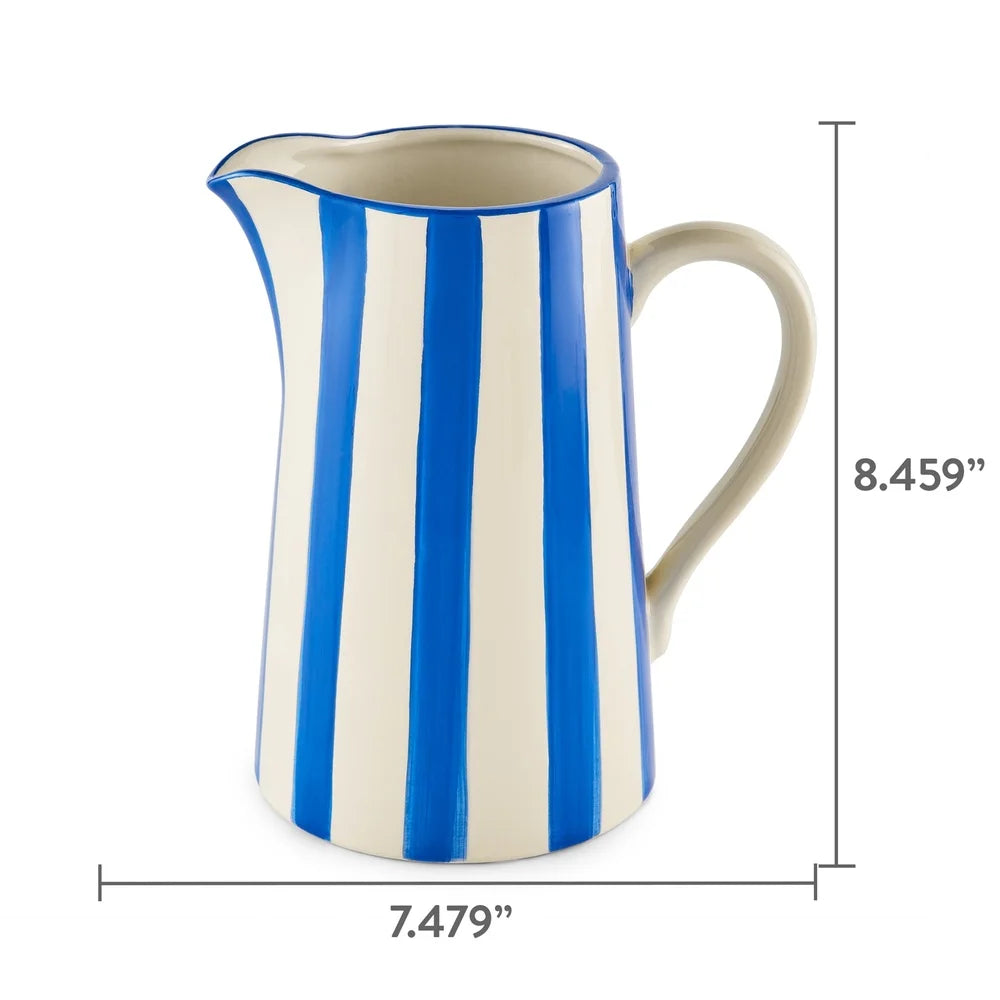Handcrafted Ceramic Blue Stripe Pitcher Vase – Elegant Home Decor