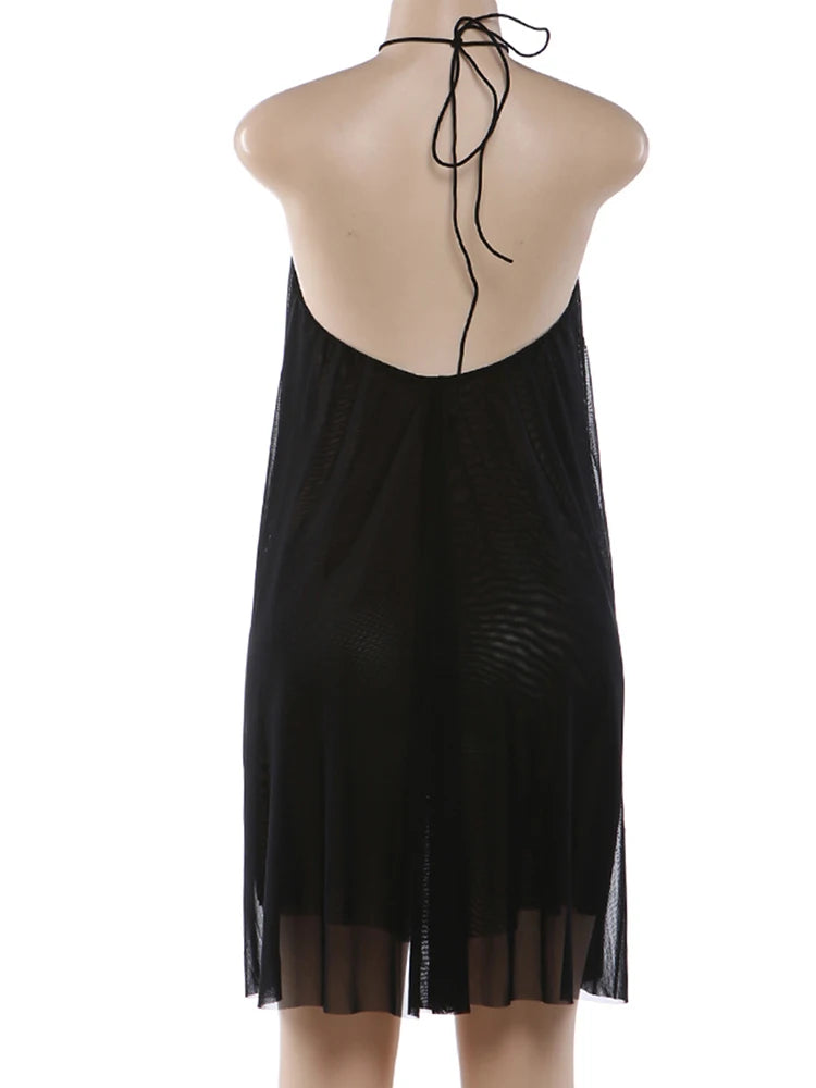 Nibber Asymmetrical Hem Dress Women Halter Bandage Sleeveless Backless Solid Beach Party Sexy 2026 Summer New Trend Mini Bodycon