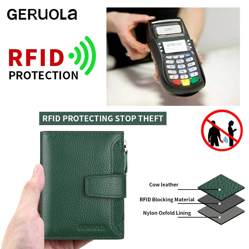 RFID anti-theft brush new three fold multi fold genuine leather cowhide wallet multifunctional anti tamper magnetic card bag sho