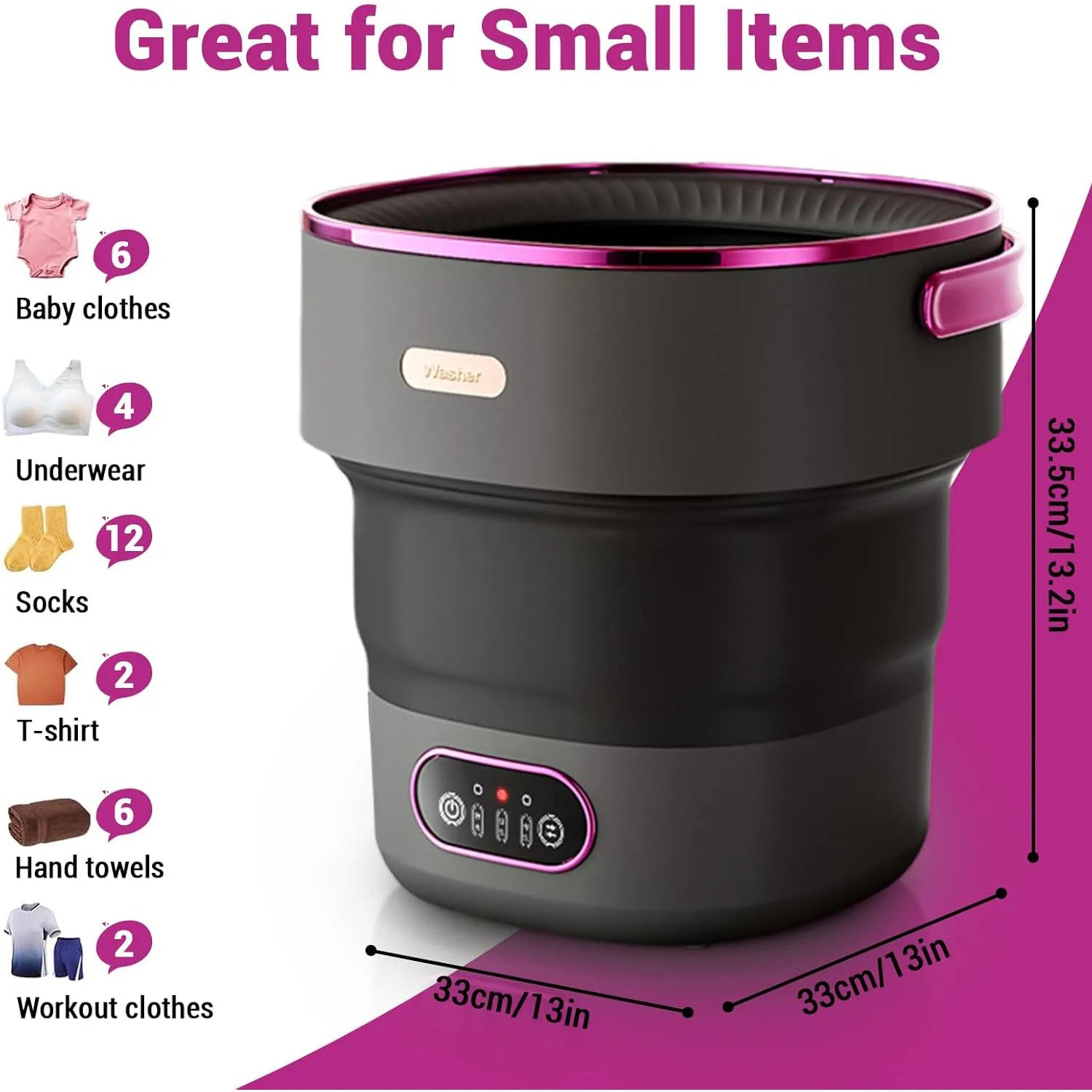 Portable Washing Machine 13L Foldable Mini Washer with with 4 Modes and Spin Basket Deep Cleaning of Underwear Baby Clothes