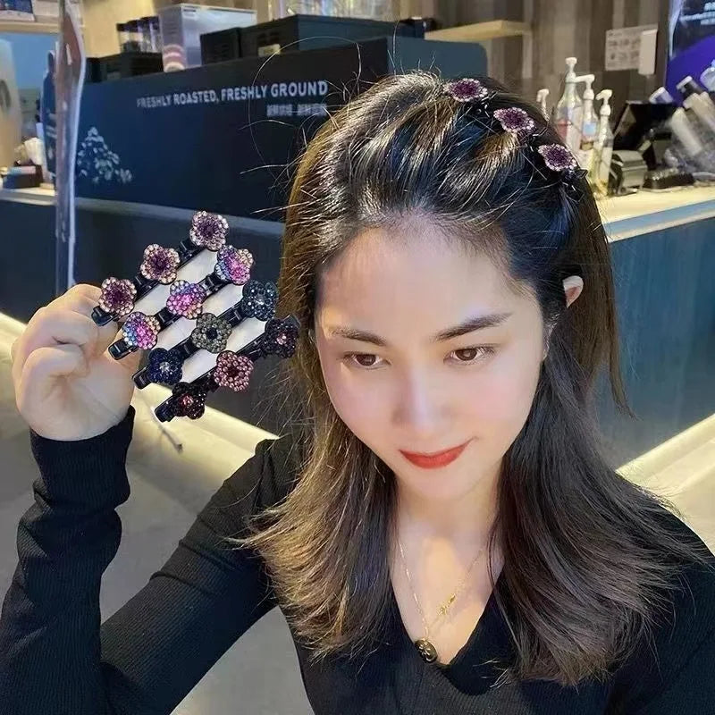 2023 Rhinestones Braided Hair Clips For Girls hairclip with 3 Flowers Hair Span With Crystalllume Women Hairpin Hair Accessories