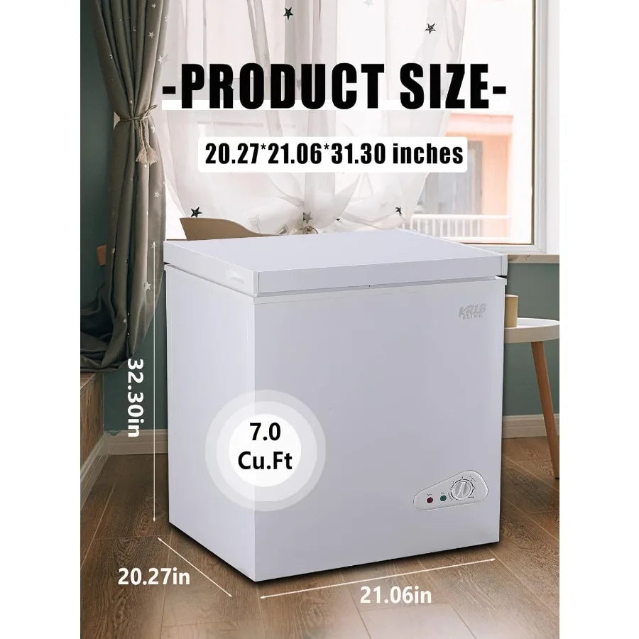 7.0 Cu.Ft Chest Freezer with 7-Gear Temperature Control Ranging from -4F to 6.8F Deep Compact Design Featuring Two Removable Ba