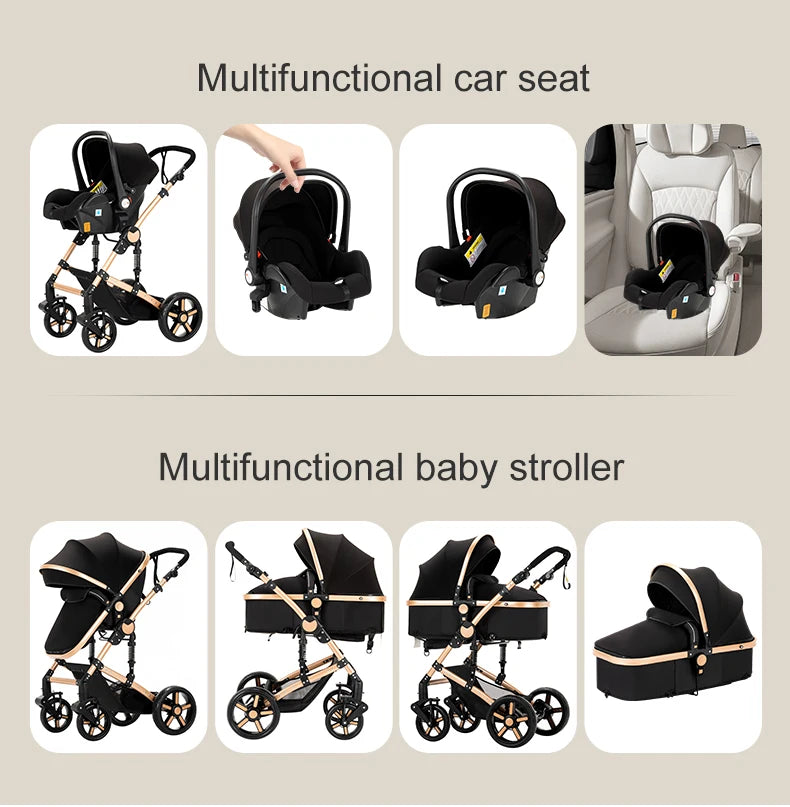 3 in 1 Baby Stroller with Car Seat ISOFIX Compatible 5-Point Harness Shock-Absorbing Wheels Newborn Stroller 0-3Y Lightweight