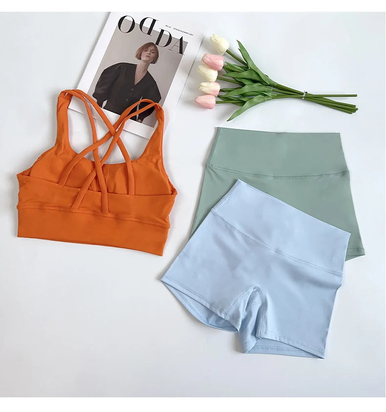 ZOCI 2-Piece Naked-Feel Yoga Set — Strappy Sports Bra & High-Waist Shorts for Women