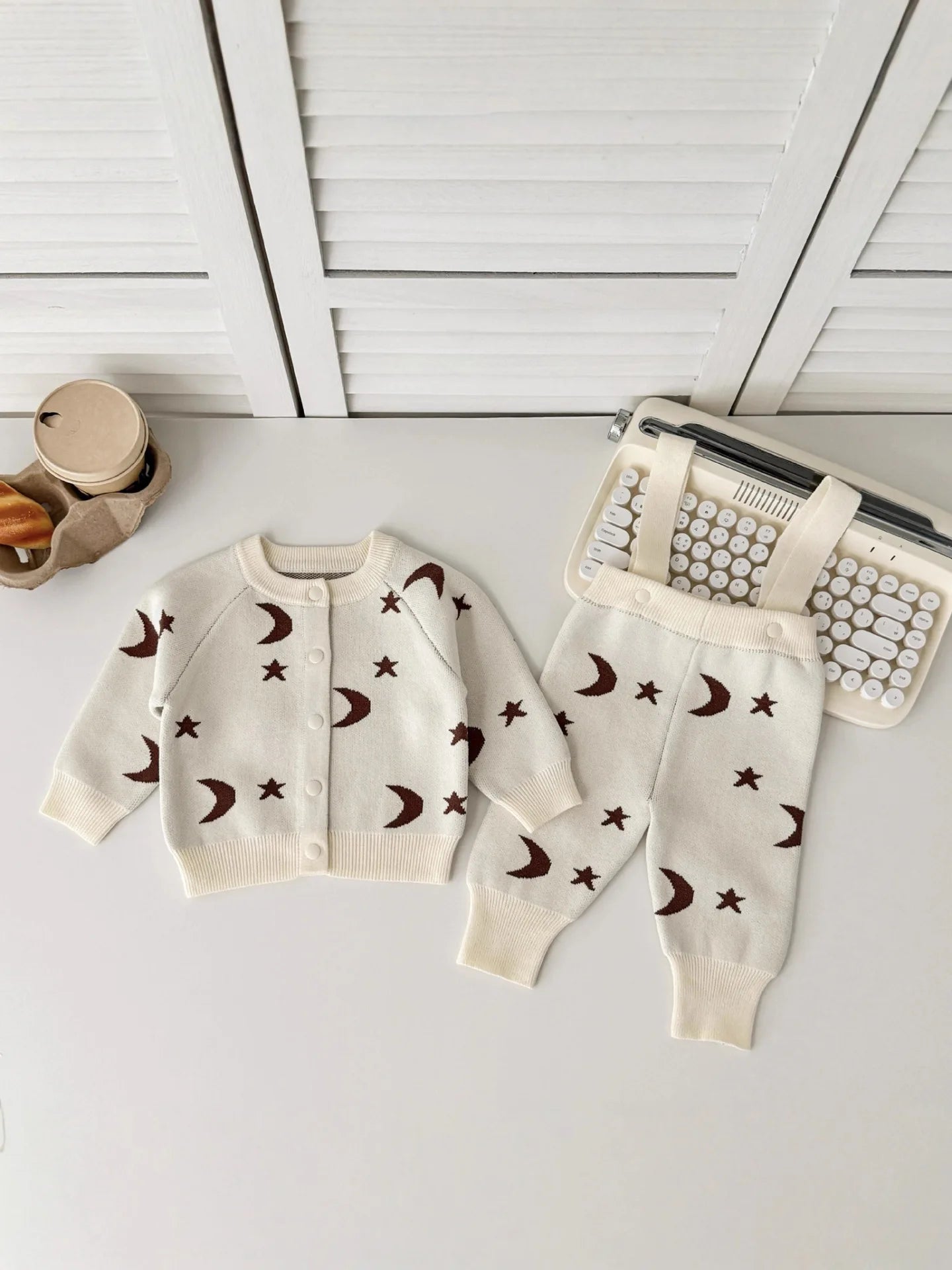 2026 Spring New Baby Clothing Single Breast Moon Print Girls Sweaters Option Knit Overalls  Baby Girls Knitwear