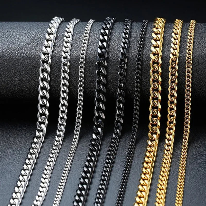 3/5/7MM Cuban Link Chain Necklace | Stainless Steel Gold Punk Choker for Women