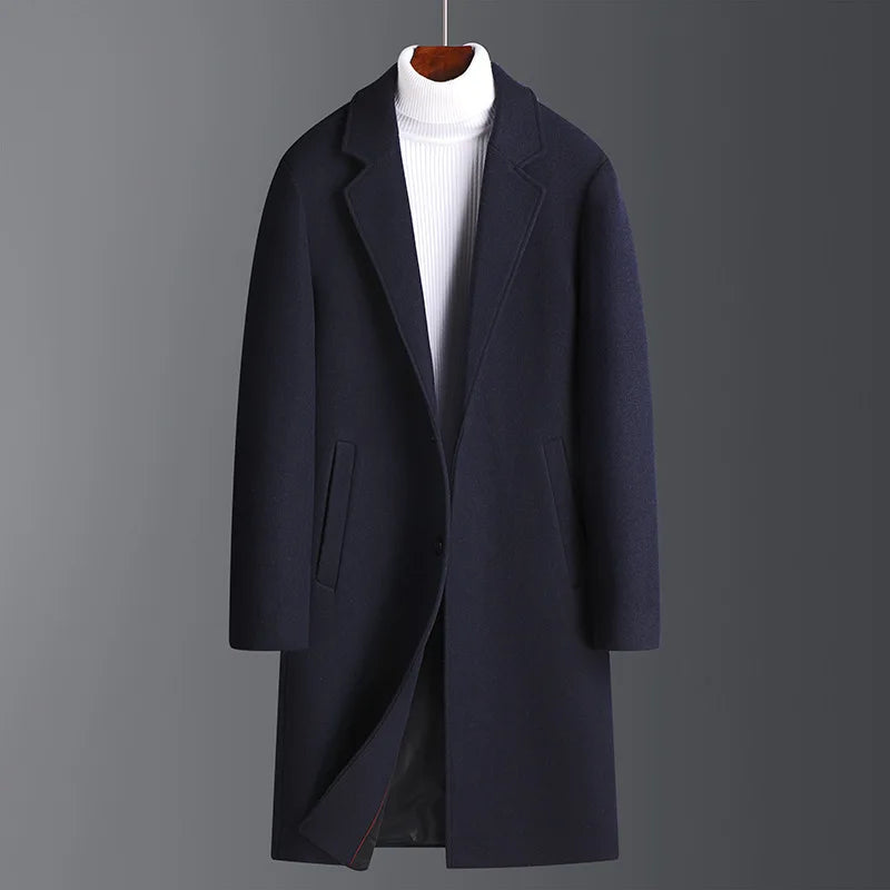 2025 Autumn/Winter New Lapel Woolen Coat for Men, Slim Fit, Korean Style, Mid-Length Coat for Young and Middle-Aged Men