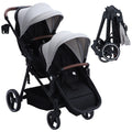 Double Stroller Track Tandem Stroller for Infant and Toddler, Foldable Pushchair Bassinet Pram, Multi-Position Reversible