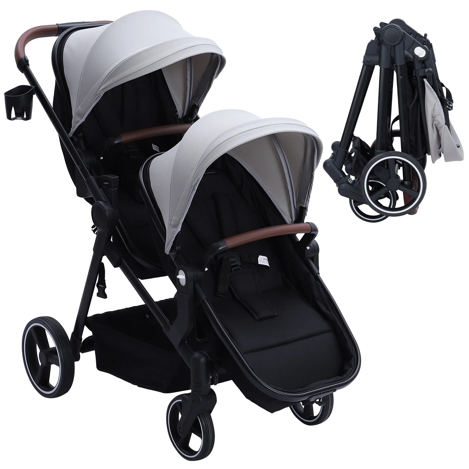 Double Stroller Track Tandem Stroller for Infant and Toddler, Foldable Pushchair Bassinet Pram, Multi-Position Reversible