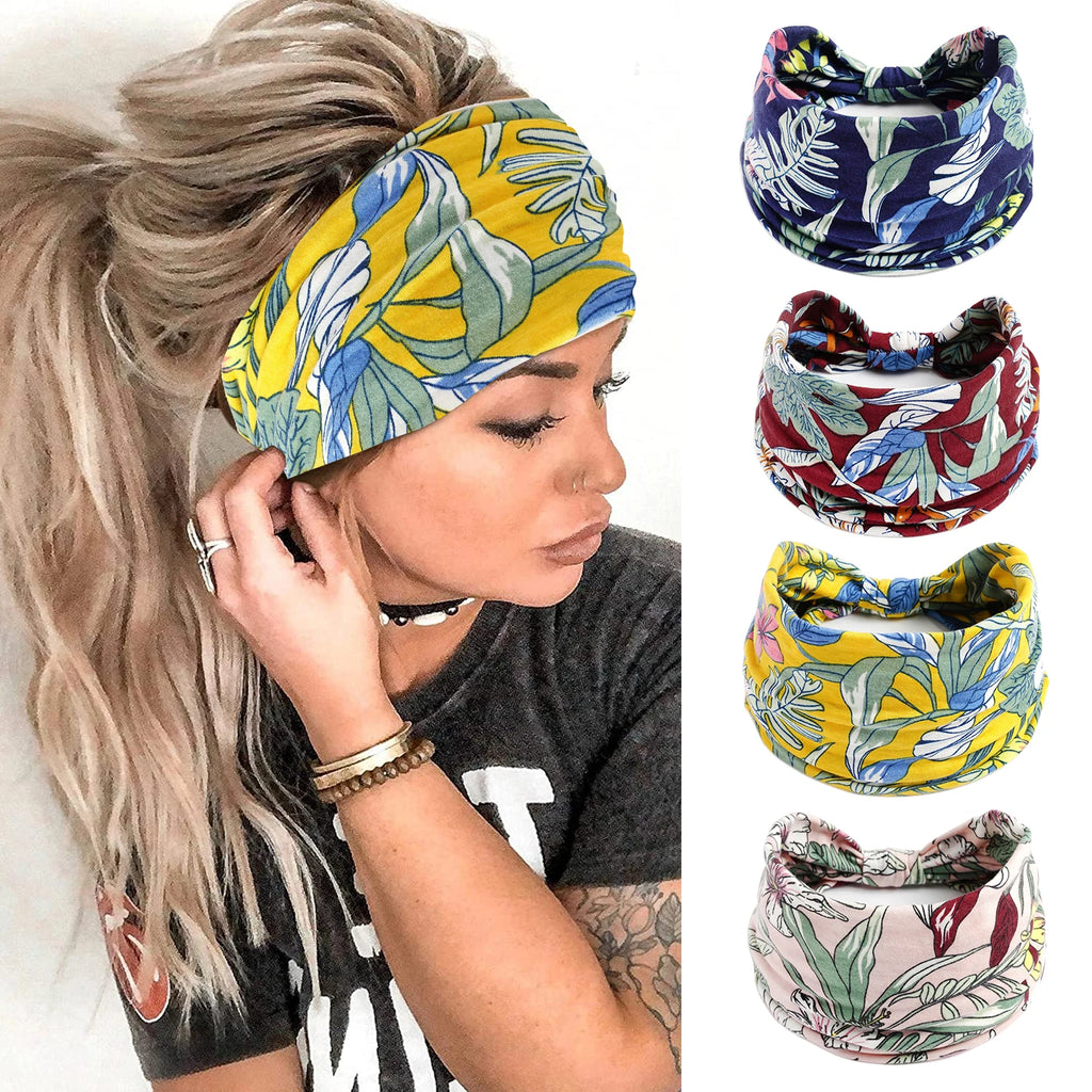 Boho Wide Knot Floral Cotton Headband | Stretch Turban Hair Scarf for Women