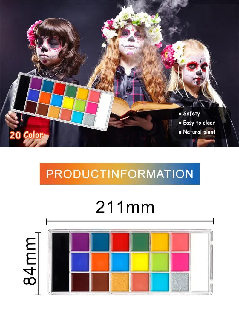 20 Color Sfx Children's Adult Painting Set Halloween Party Makeup Fancy Dress Beauty Palette Face Body Painting Oil and Brush