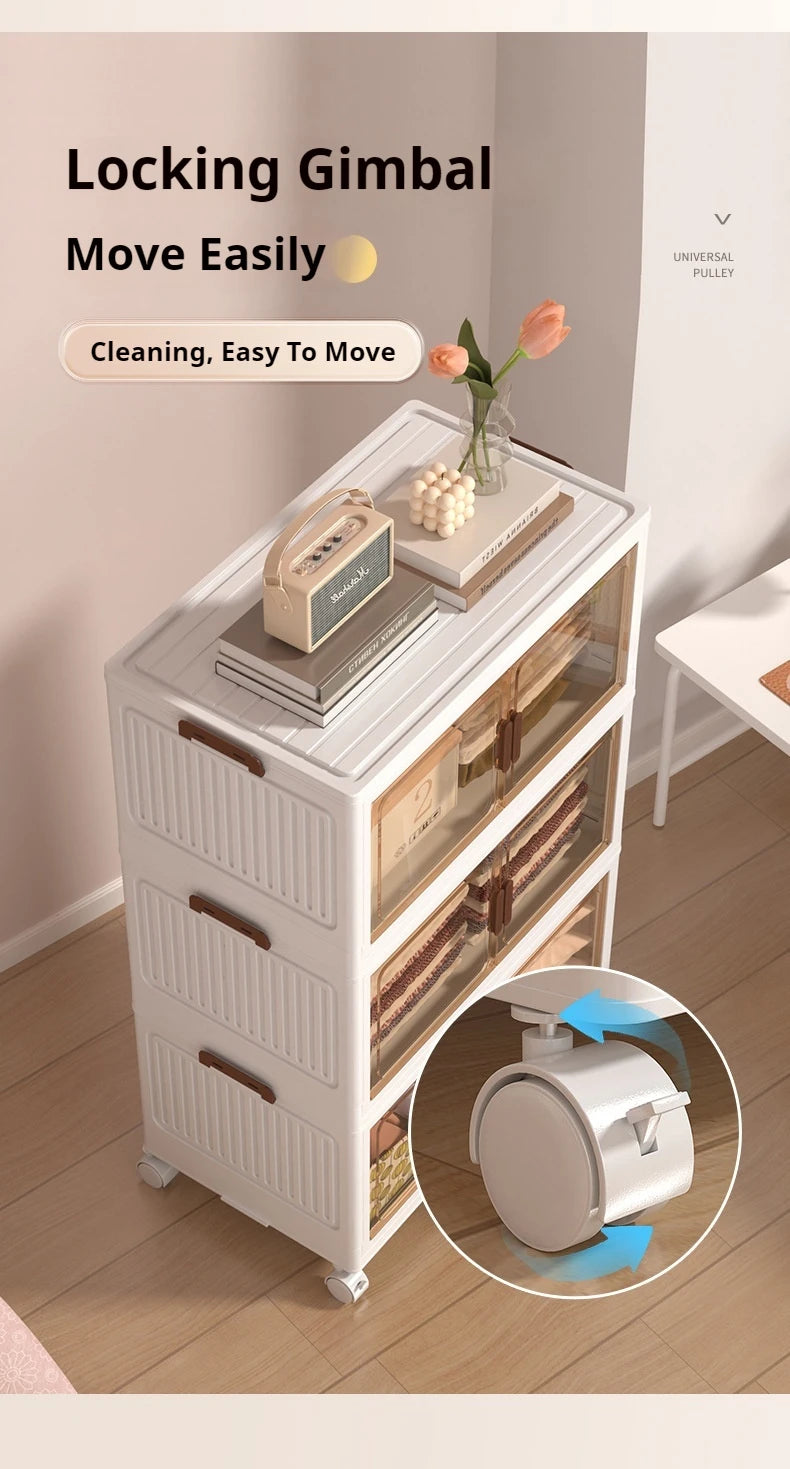 2025 Folding Living Room Cabinet Multifunction Closet Organizer With Wheel Stackable Sundries Large Capacity Storage Box Shelf