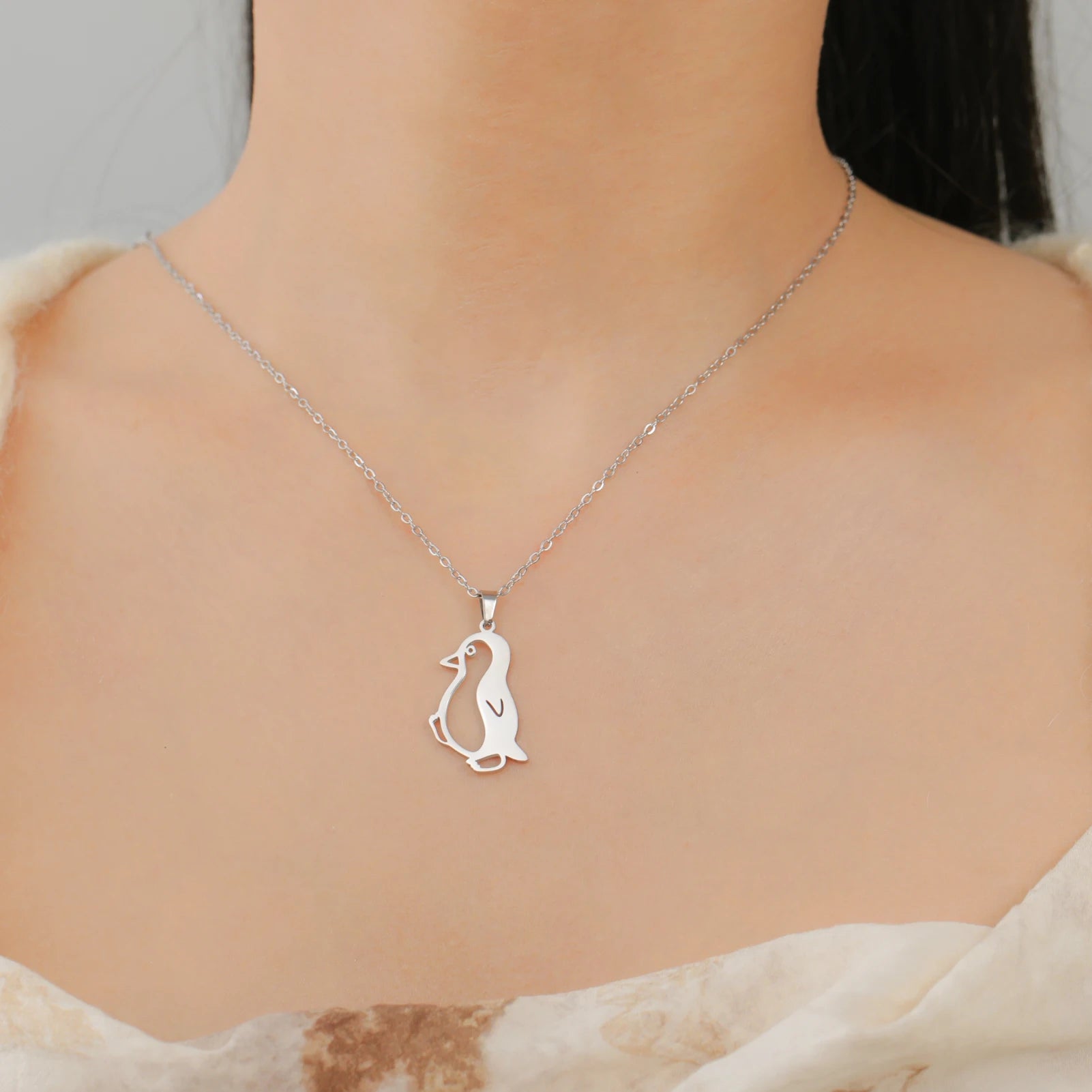 Walking Penguin Pendant Necklace | Stainless Steel Animal Chain for Women