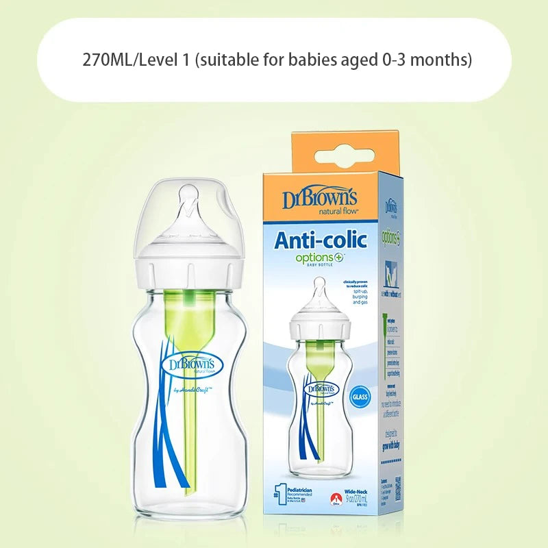Dr. Brown’s Newborn Wide-Neck Glass Bottle – Anti-Colic Vent, Air–Liquid Separation (150 mL / 270 mL)