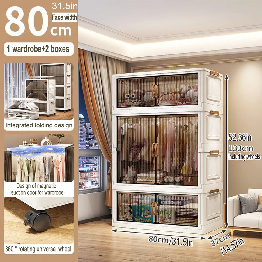 Multifunction Folding Storage Cabinet Dustproof Wardrobe Sundries Cabinet Closet Organizer Locker Storage Box