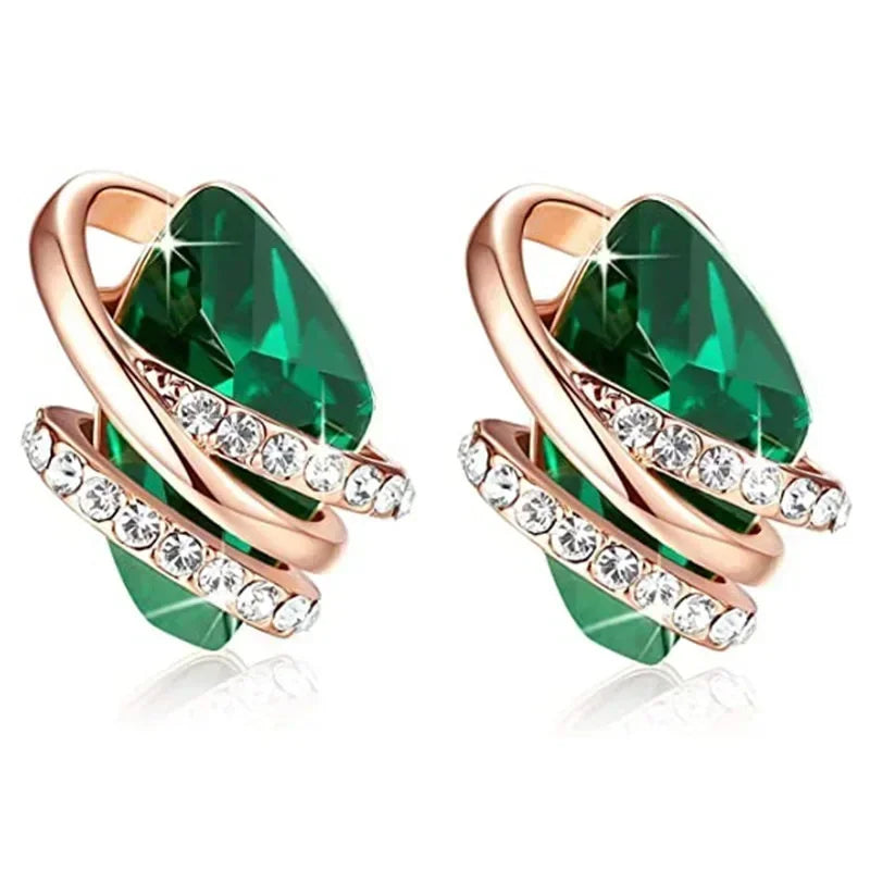 Green Crystal Drop Earrings | Elegant Zirconia Luxury Jewelry for Women