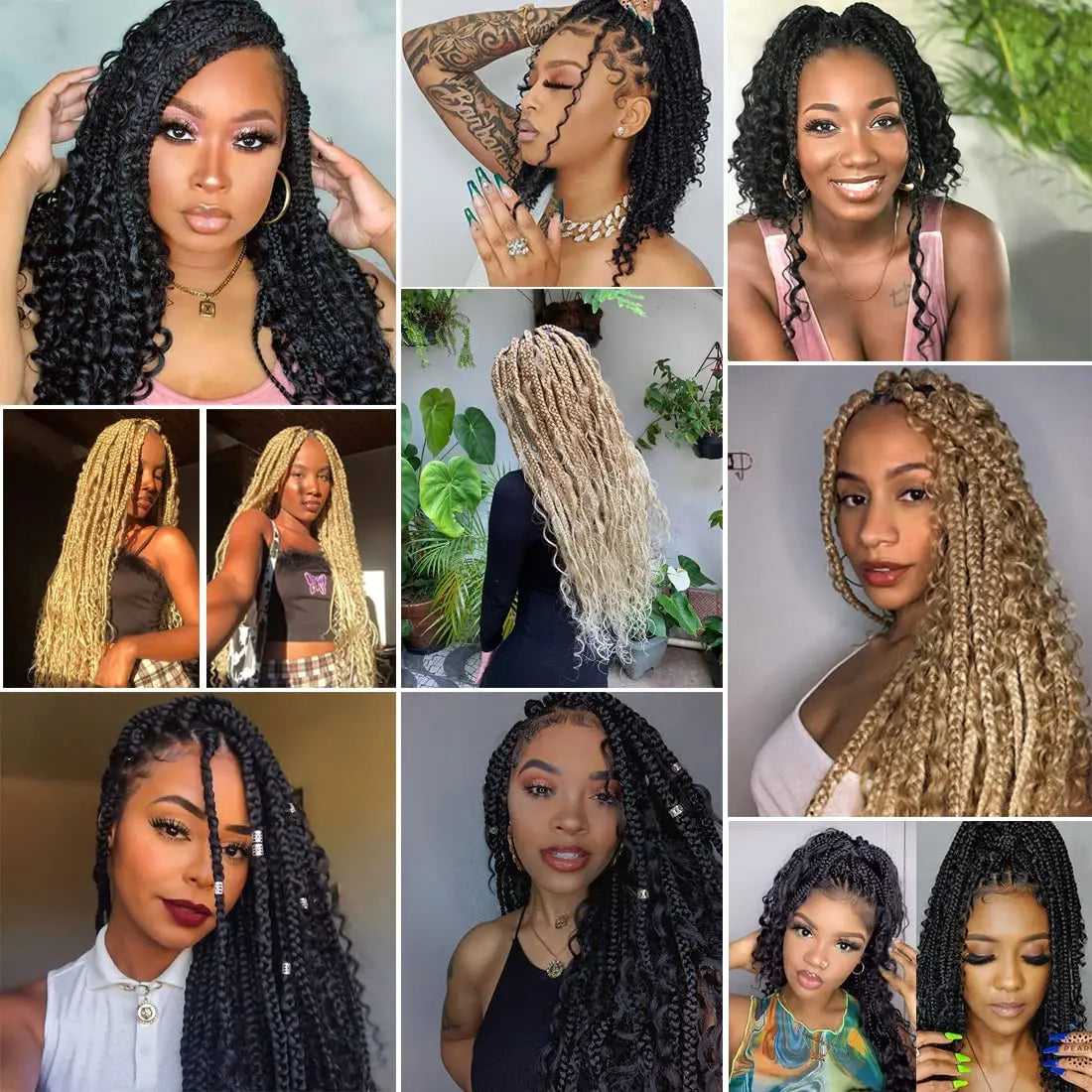 1/7 Packs Goddess Box Braids 10-24Inch Pre-looped Boho Box Braids With Curly Ends 3X Crochet Braids Hair Synthetic Braiding Hair