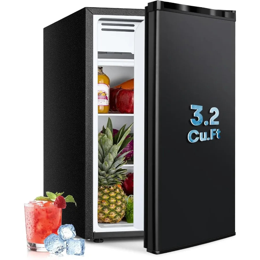 3.2 Cu.Ft Mini Fridge with Freezer Single Door Small Refrigerator in White with 7 Adjustable Thermostat Energy Saving Low Noise