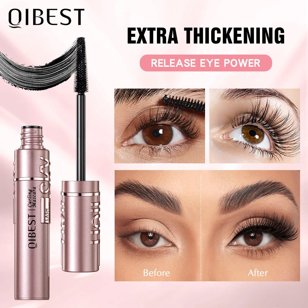 QiBest 4D Silk Fiber Waterproof Mascara – Lengthening & Curling Black