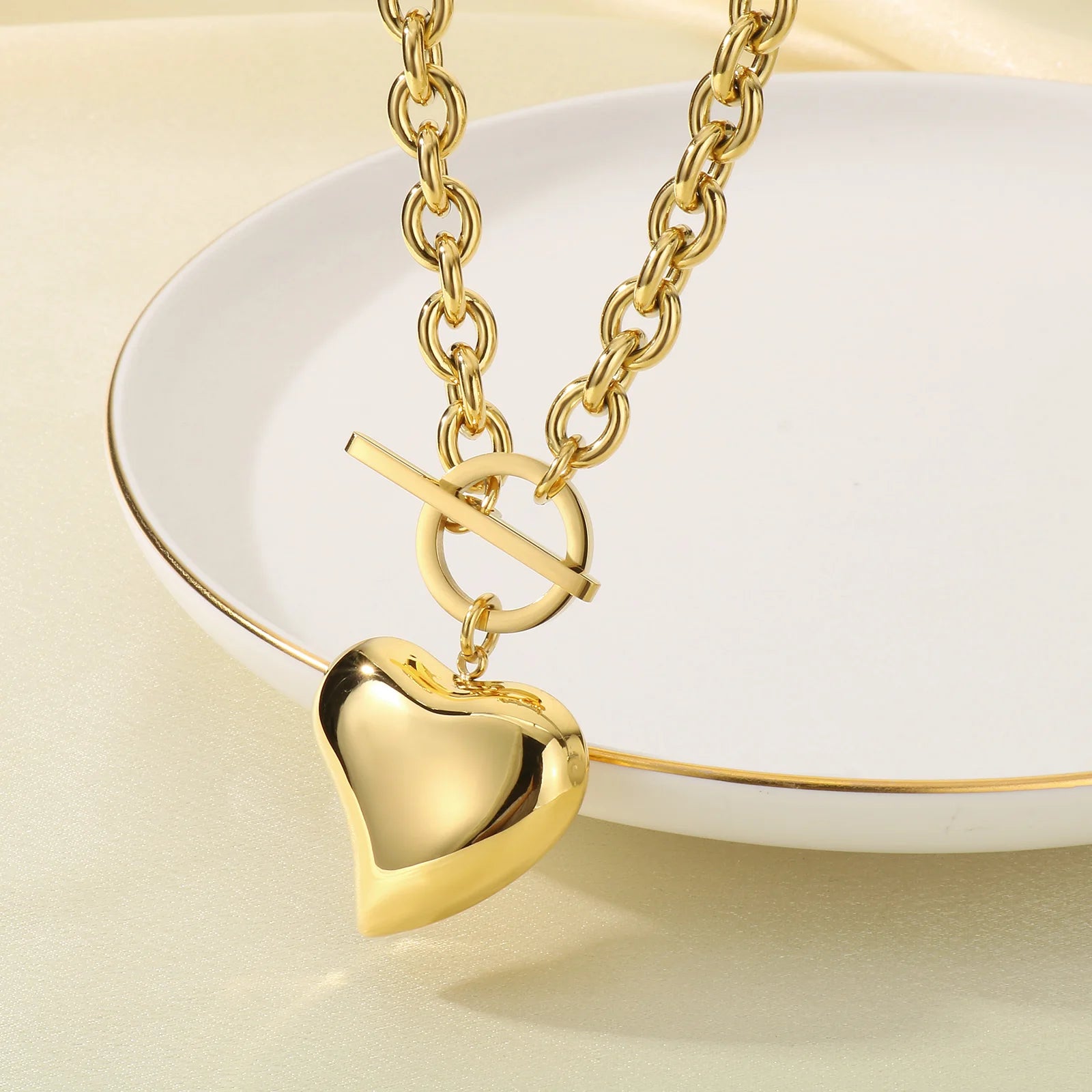 Romantic Heart Pendant Necklace | Gold Stainless Steel Choker for Women