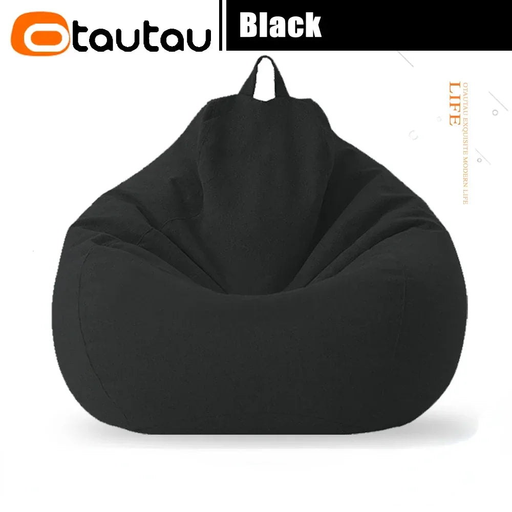 OTAUTAU Filled 70cm Bean Bag Sofa with Filler Big Cotton Linen Lazy BeanBag Bedroom Chair Puff Relax Lounge Couch DD002
