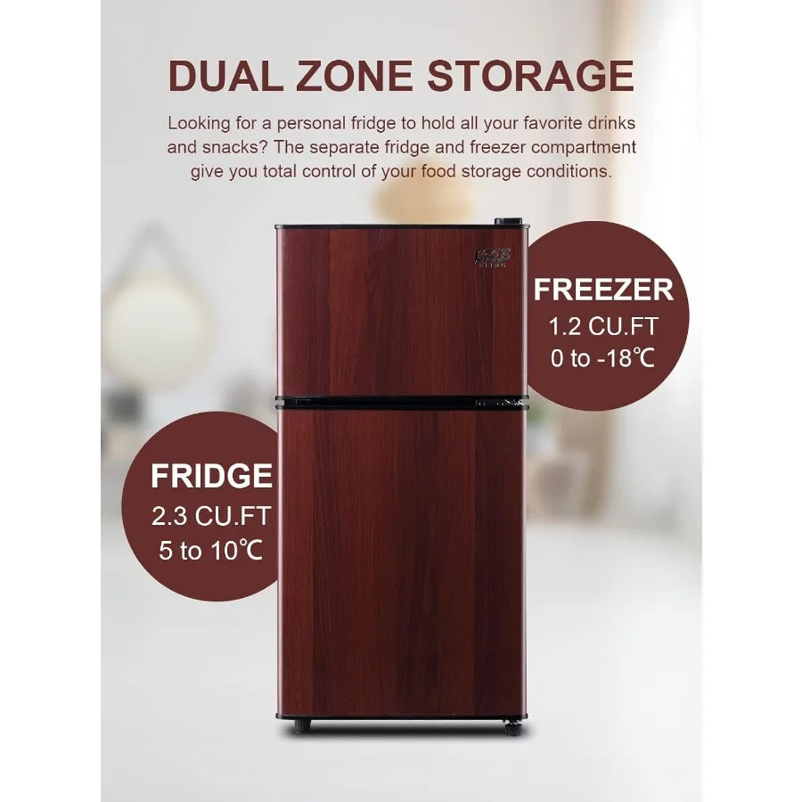 Compact topfreezer refrigerator with 3.5 Cu.Ft capacity and 7level adjustable thermostat control for efficient energysaving sto