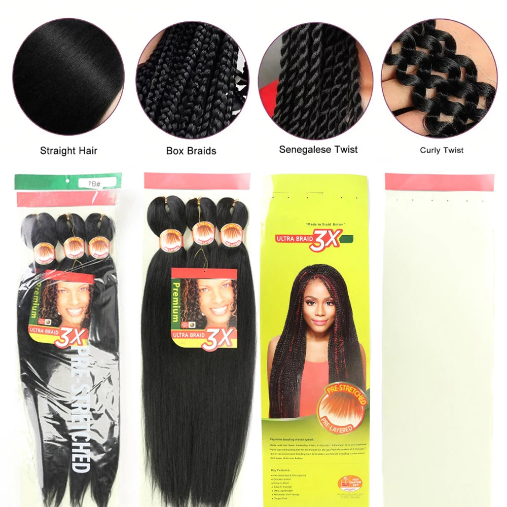 Braiding Hair Pre Stretched 26 Inch 3 Packs Yaki Braiding Hair For Braids Hot Water Setting Synthetic Crochet Hair Extensions