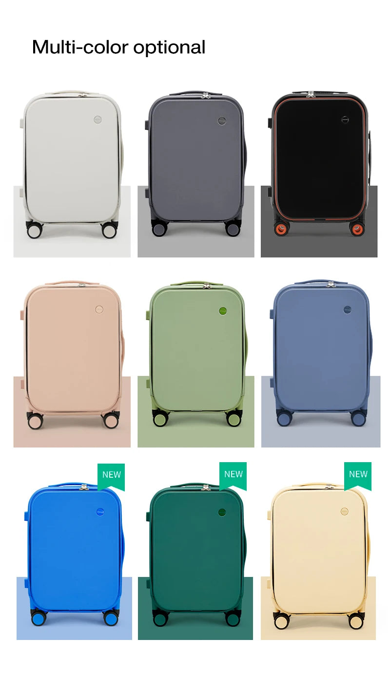 Mixi M9260 Aluminum-Frame PC Carry-On | Full-Front Quick Access, TSA Lock, 8 Spinner Wheels (18/20/24″)