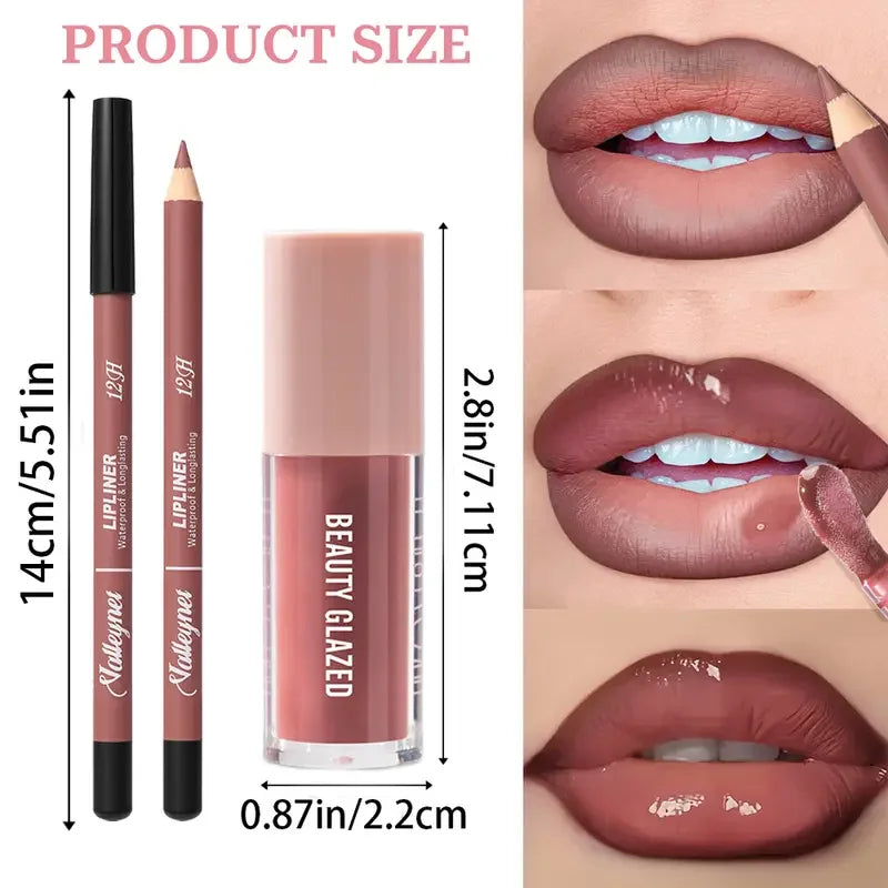 2-Piece Waterproof Matte Lip Set – Lip Liner + Lip Glaze