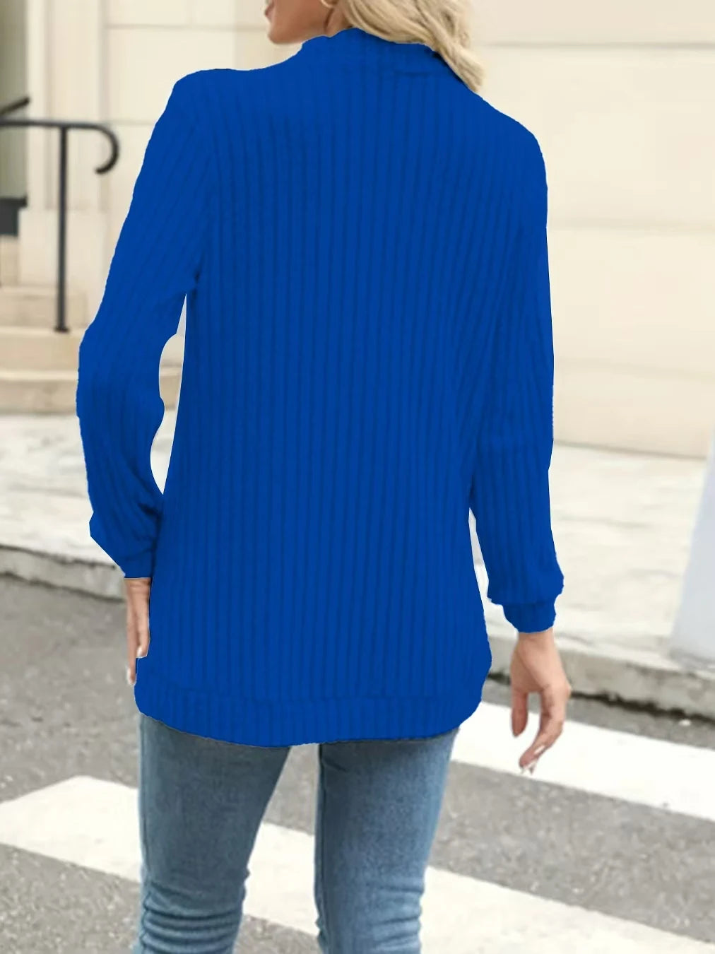 New fashion women's solid color casual pit stripe brushed cardigan jacket