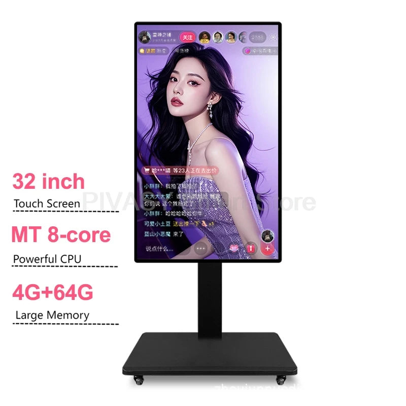Touch Screen 32 Inch Smart TV Broadcast Live Device Rotatable Movable Monitor for Fitness Gaming interactive with Floor Stand