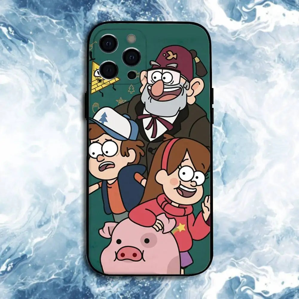 Gravity Falls  Phone Case For iPhone 16,15,14,13,12,11 Plus,Pro Max, Soft Silicone Black Cover
