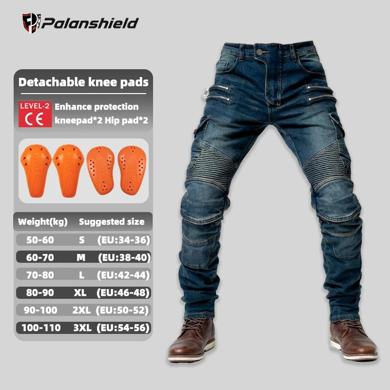 New Double Zipper Metal Style Motocross Moto Trousers Men For Woman Outdoor Riding Jeans With Protective Gear Motorcycle Pants