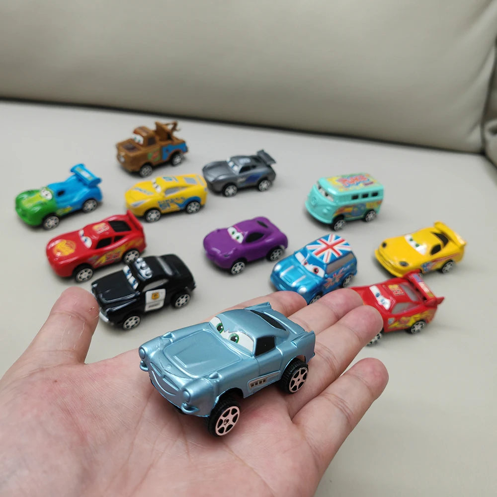 12pcs/Set Hot Sale Pixar Cars Lightning Mcqueen Jackson Storm Mater Pvc Model Back-Force Car Toy For Kids Birthday Gift Set