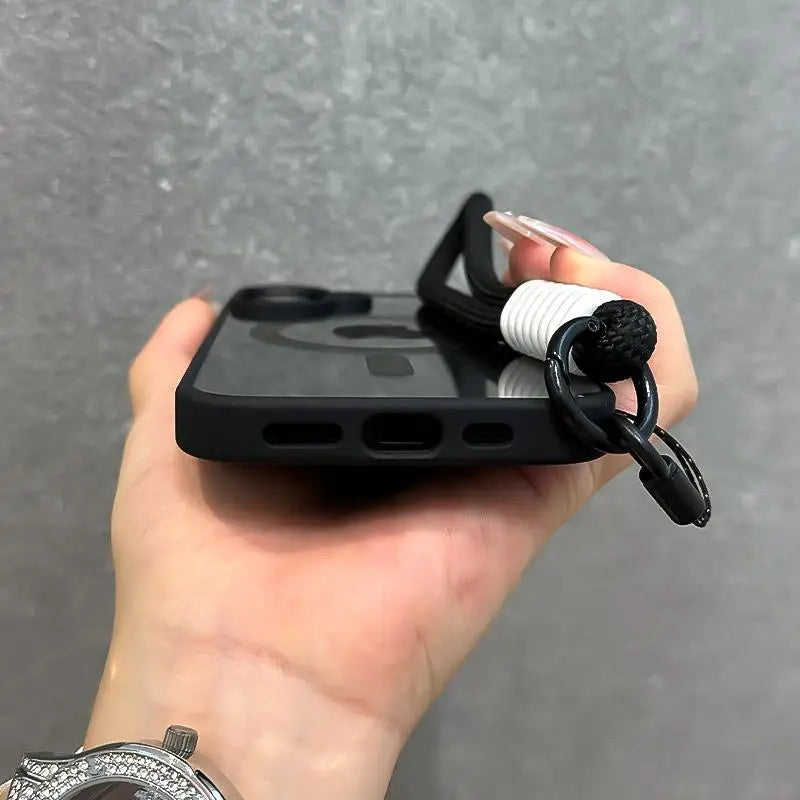 Luxury With Lanyard Clear For Magsafe Phone Case For iPhone 14 11 12 13 15 16 17Pro Max Shockproof Armour Wrist Strap Back Cover