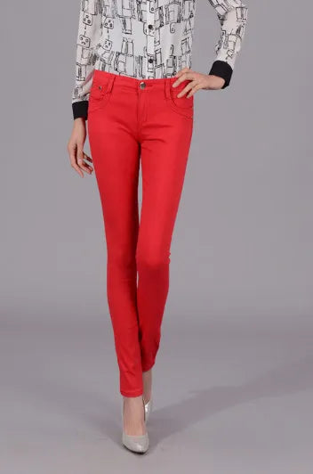 Women Color Pants Tapered Leg  Skinny Stretch Slim Jeans Skinny Trousers  Pockets  for Daily ouc073