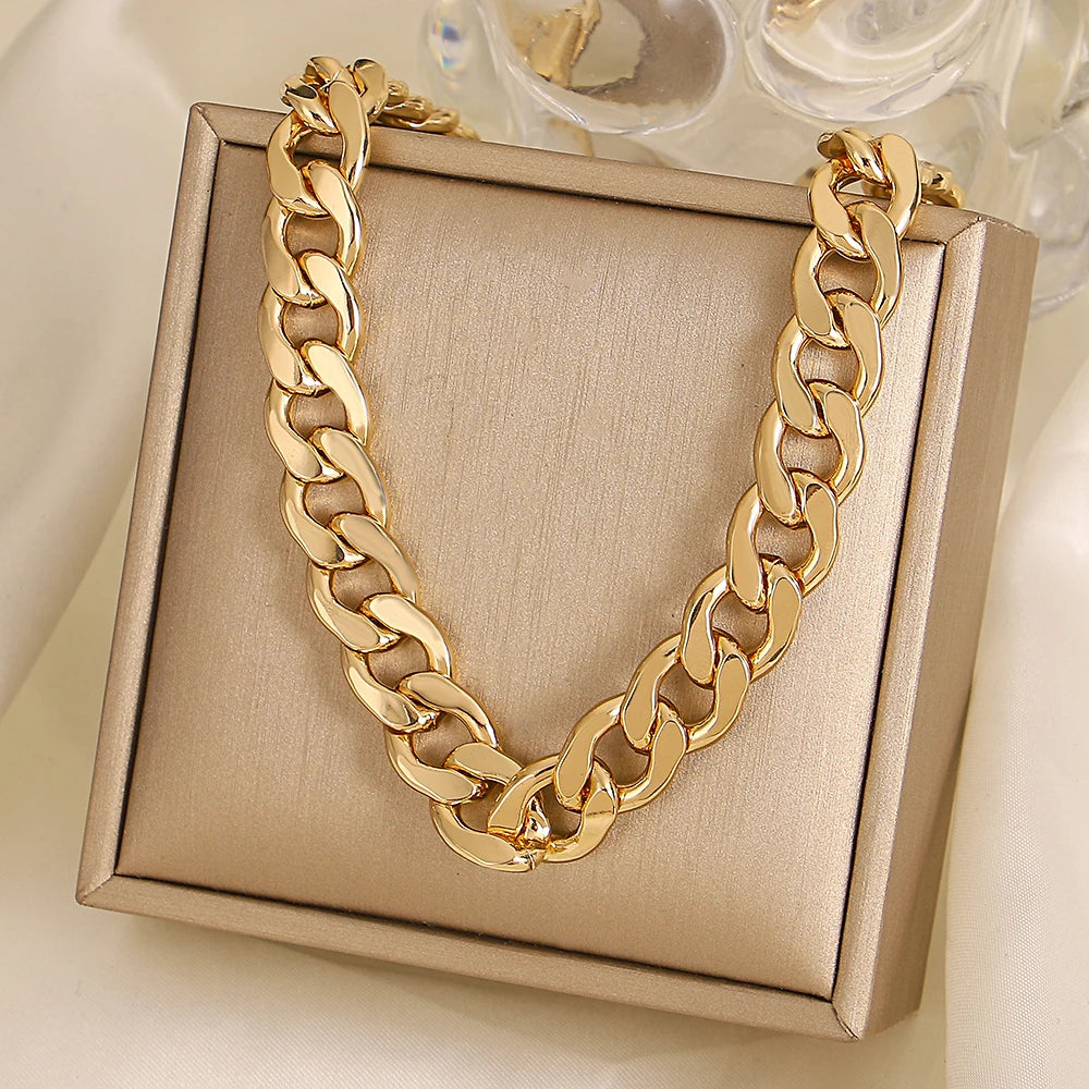 Punk Chunky Cuban Link Chain Necklace | Heavy Metal Gold Choker for Women & Men