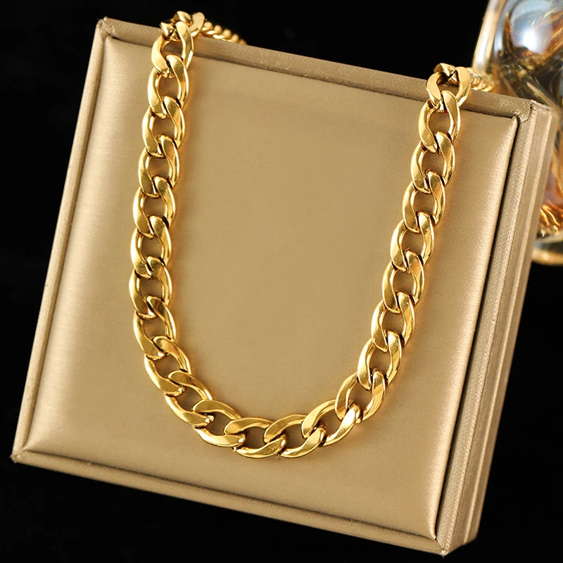 316L Gold Stainless Steel Chain Necklace | Trendy Punk Waterproof Jewelry for Women
