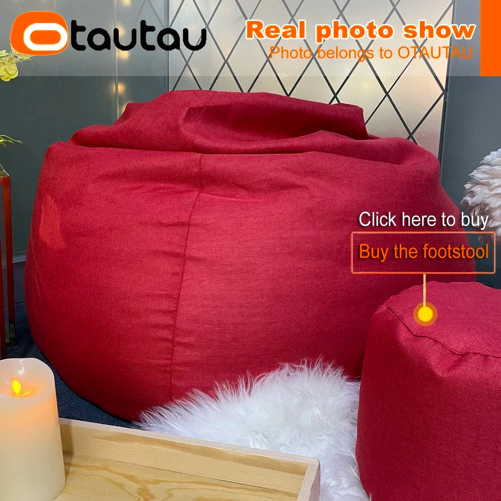 OTAUTAU Filled 70cm Bean Bag Sofa with Filler Big Cotton Linen Lazy BeanBag Bedroom Chair Puff Relax Lounge Couch DD002