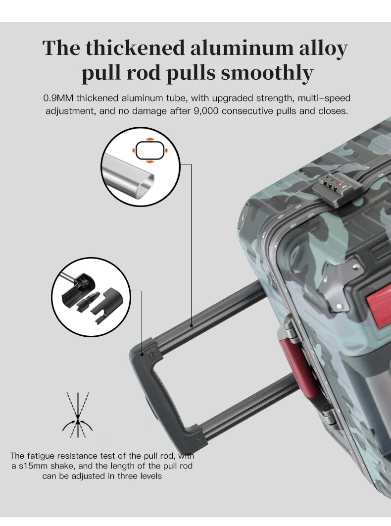 Suitcase Wide Handle Travel Suitcase Men 20 24 26 Carry-On Luggage Women PC Aluminum Frame Trolley Case