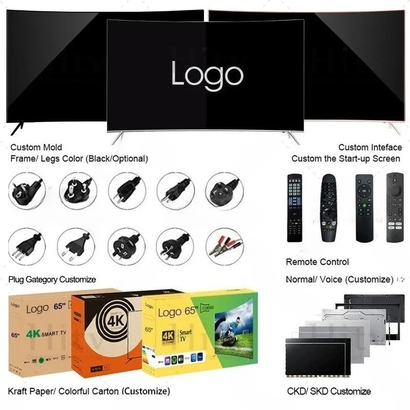 65 Inch Curved Smart Android TV, 4K Ultra HD LED Television with Ultra-Thin Bezel, Netflix YouTube Supported