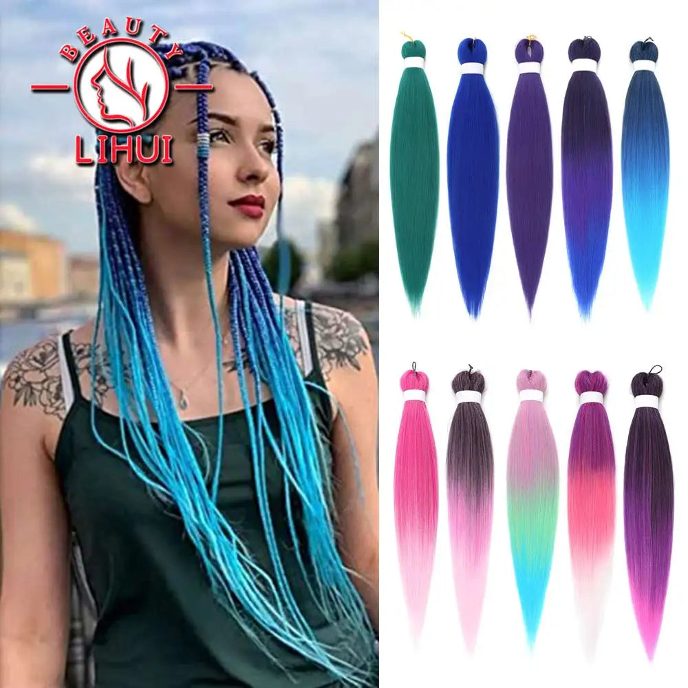 LIHUI Pre-Stretched Jumbo Braids — 26" 90 g Synthetic (Red/Pink, Frosted Colors)