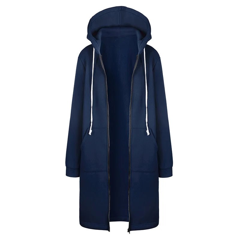 2025 Women's Autumn Winter ThickenHoodies Parkas Loose Hooded Jackets Zipper Pocket Plus Size Sweatshirt Sports Dresses Outwear